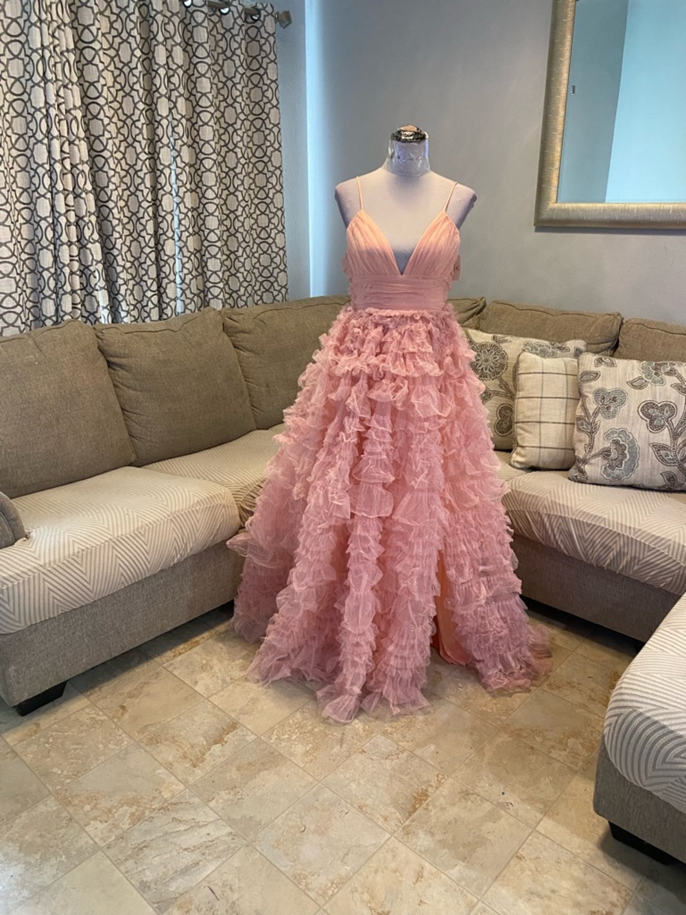 New Windsor Women Small Amabella Ruffled Glitter Tulle Ball Gown, Coral color - Picture 3 of 10